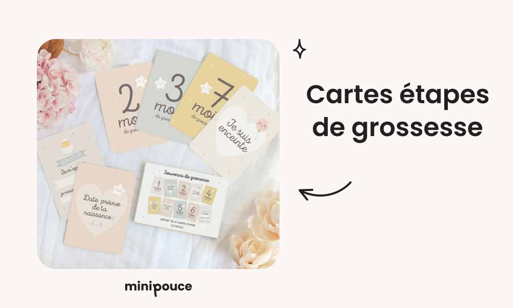 Cartes étapes de grossesse pour suivre et annoncer chaque mois de la grossesse jusqu'à la naissance du bébé, idée originale pour des souvenirs mémorables.