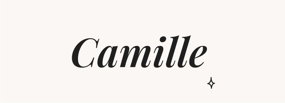 Typographie classique pour Camille, un prénom intemporel et mixte, souvent choisi pour sa polyvalence et son élégance.