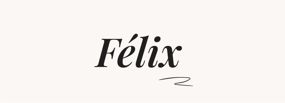 Le prénom Félix écrit en lettres cursives, évoquant un style à la fois classique et joyeux. Parfait pour explorer les prénoms vintage populaires et les choix intemporels pour garçons.