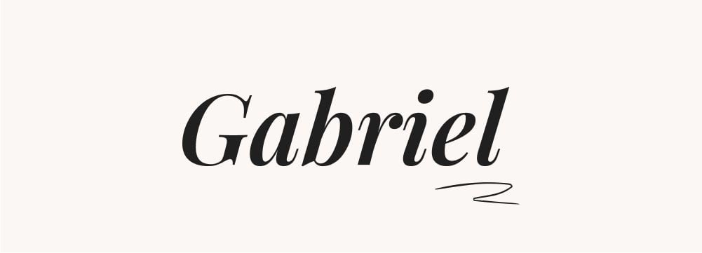 Le prénom classique Gabriel en lettres élégantes, associé à des prénoms bibliques classiques et toujours populaires. Idéal pour des recherches sur les noms intemporels et largement appréciés