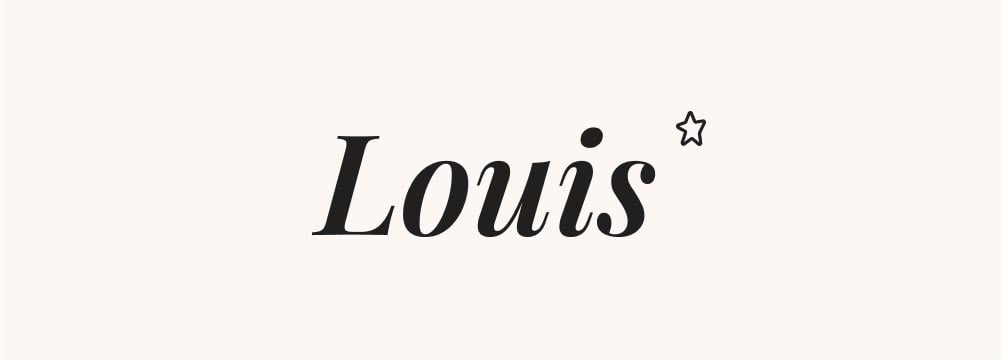 Le prénom Louis en typographie élégante sur un fond clair, reflétant un choix classique et royal très apprécié pour les prénoms masculins