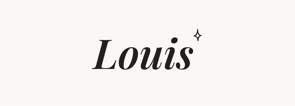 Louis est dessiné en écriture classique, représentant un prénom de garçon court et à la mode.