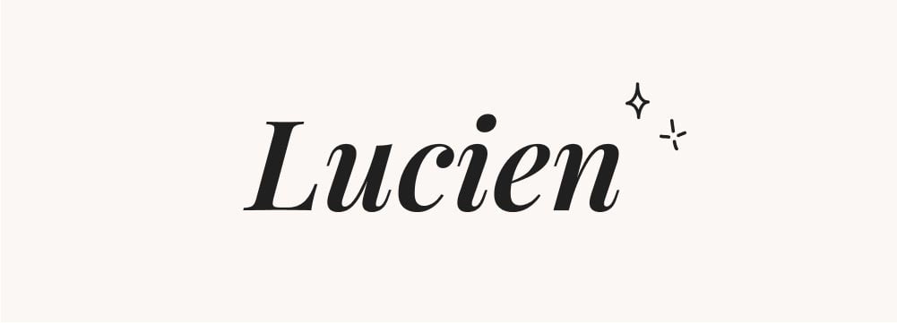 Le prénom Lucien présenté en lettres cursives, évoquant les prénoms traditionnels avec une touche de charme du début du siècle.