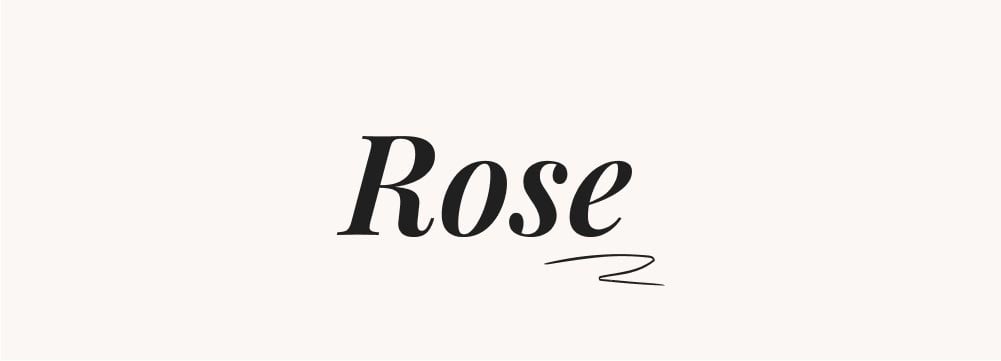 Le prénom Rose stylisé en typographie noire sur fond clair, symbolisant la simplicité et l'élégance des prénoms classiques, prénoms floraux anciens, noms féminins intemporels, élégance des prénoms vintage.