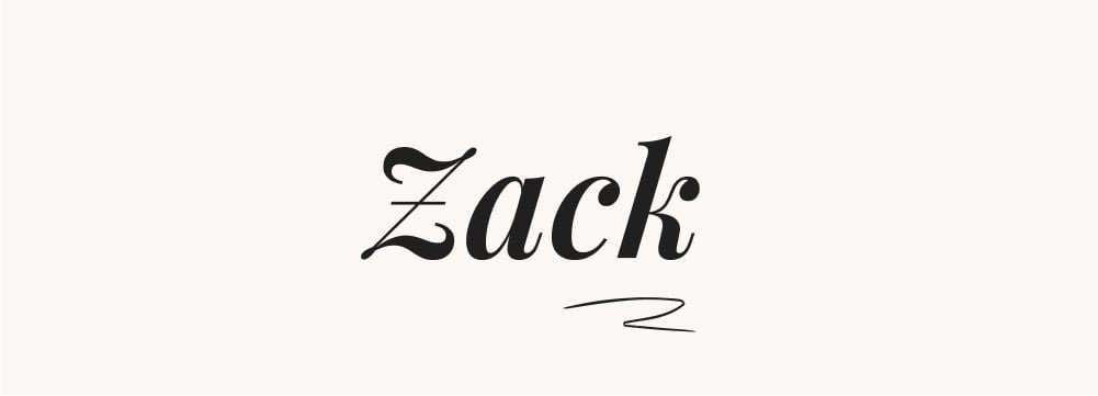 Prénom Zack, un nom de garçon moderne et stylé, mis en avant avec une typographie créative.