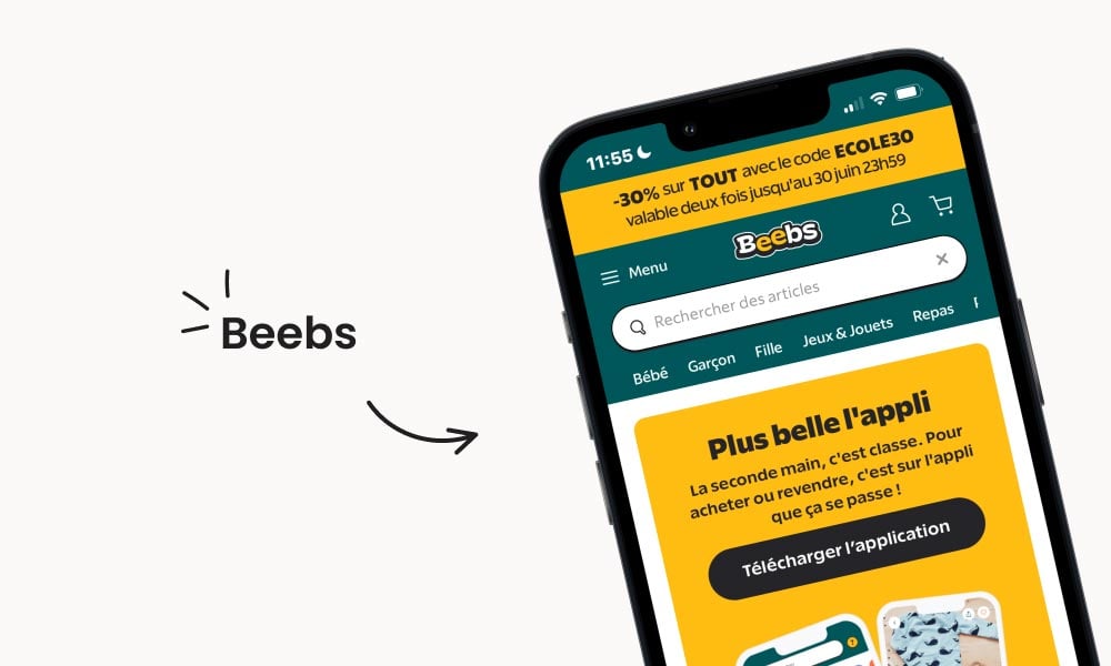 Beebs, la top app de seconde main pour bébé, spécialisée dans les vêtements et jouets d'occasion. Idéale pour acheter et revendre des articles pour enfants, Beebs offre une large gamme de produits pour bébés, des habits aux accessoires. Profitez d'une application intuitive pour faire de bonnes affaires en toute simplicité.