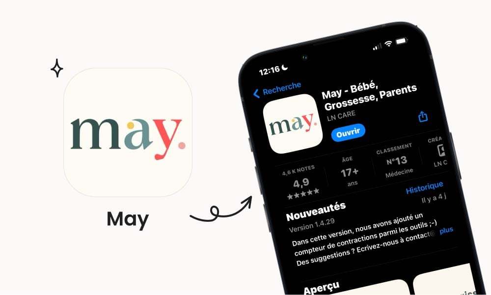 Application May pour suivi de grossesse et santé du bébé, reconnue comme une des meilleures applications mobiles pour parents, offrant des conseils médicaux personnalisés et un suivi complet.