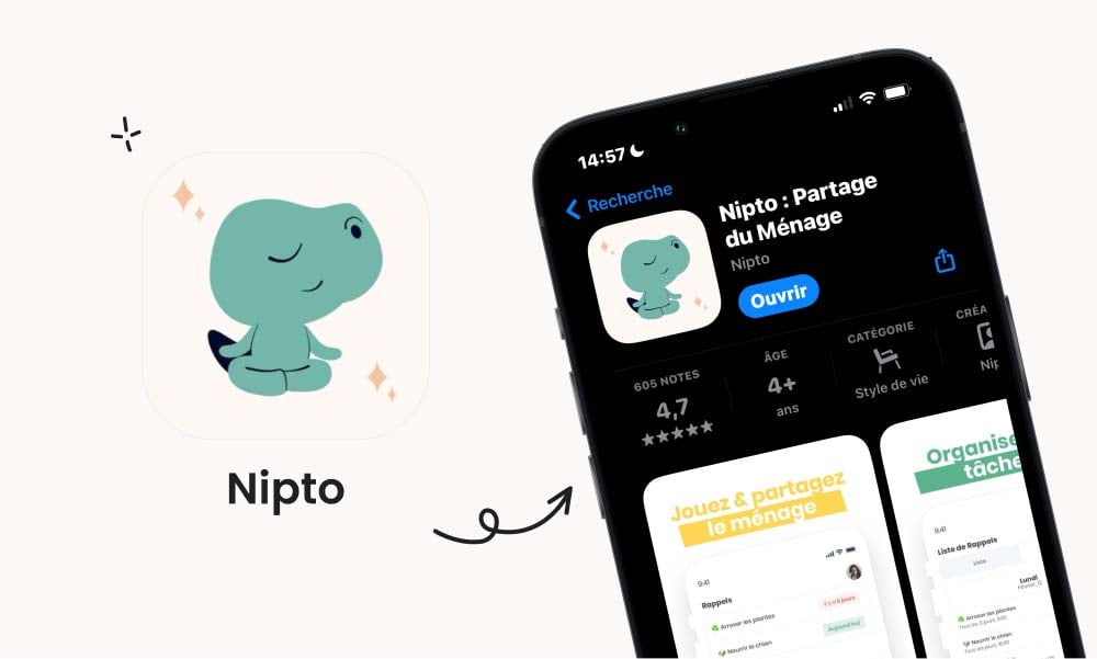 Nipto app pour le partage des tâches ménagères, une application mobile innovante pour les parents, rendant l'organisation familiale plus ludique et collaborative.