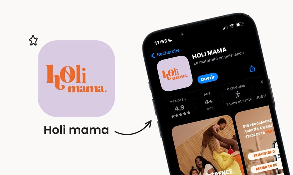 Holi Mama app pour yoga et sport post-partum, une des meilleures applications pour mamans, offrant des programmes adaptés à chaque étape de la maternité.