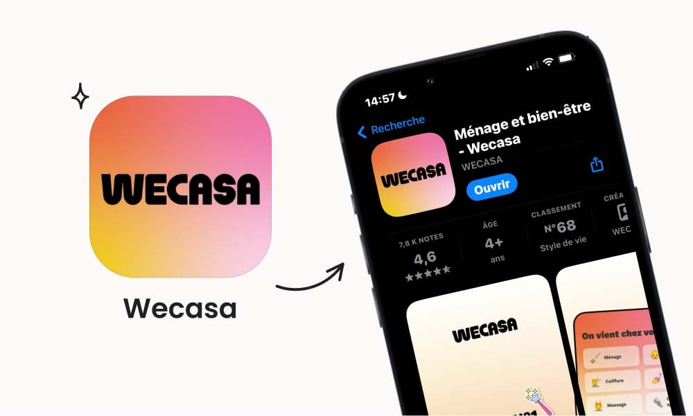 Wecasa, app pour services de ménage et bien-être à domicile, une des meilleures applications mobiles pour parents, offrant des solutions pratiques pour gérer la maison avec un nouveau-né.