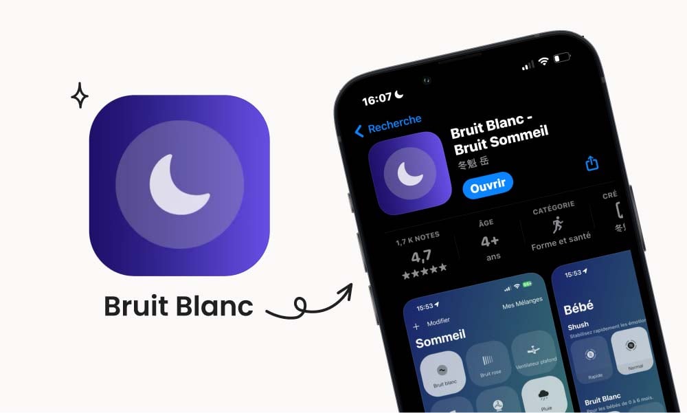 Bruit Blanc app bébé, une des meilleures applications pour aider bébé à dormir grâce aux sons apaisants, favorisant un sommeil réparateur pour toute la famille.