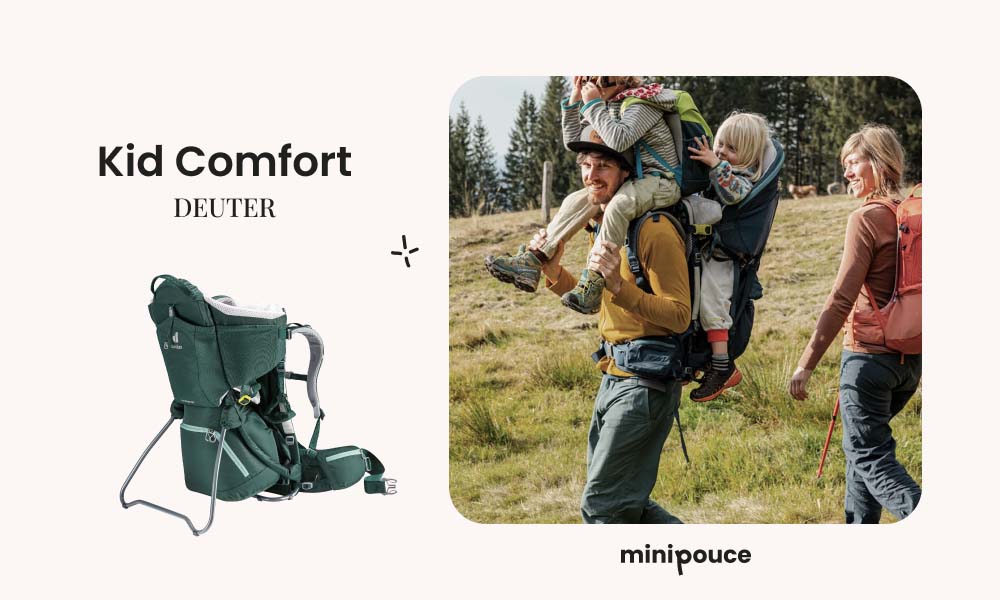 Deuter Kid Comfort, meilleur porte-bébé randonnée choisir pour les randonnées familiales avec plusieurs enfants, adapté aux parents recherchant un confort maximal.