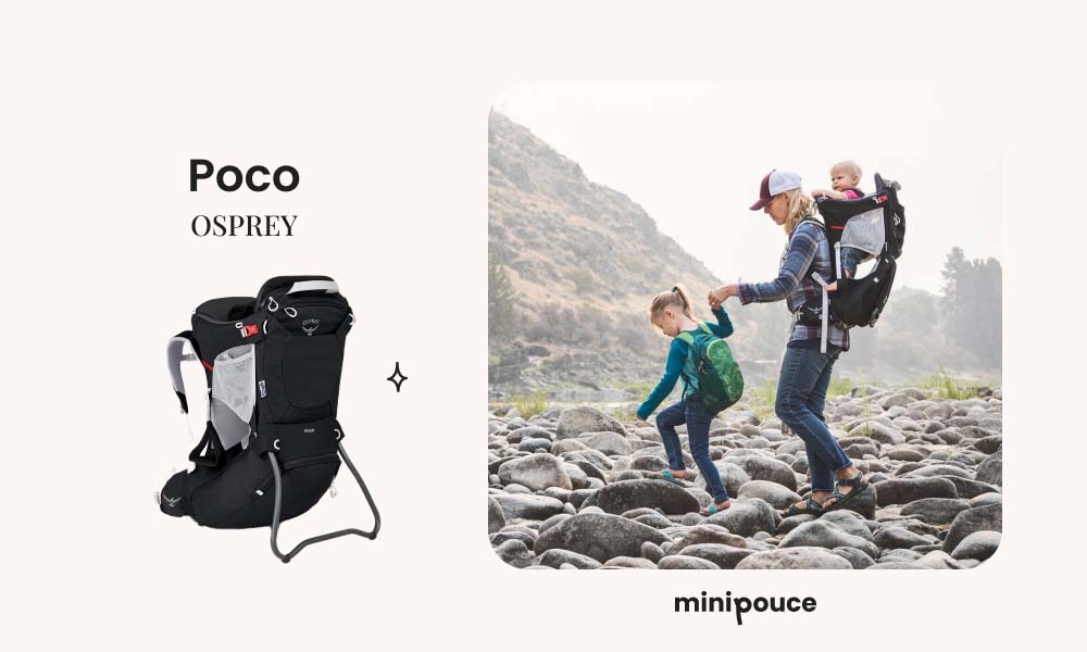 Osprey Poco, porte-bébé randonnée avec support ergonomique, idéal pour choisir un équipement adapté aux longues sorties nature, recommandé pour les randonnées en montagne pour les mamans. Porte-bébé pensé pour les femmes